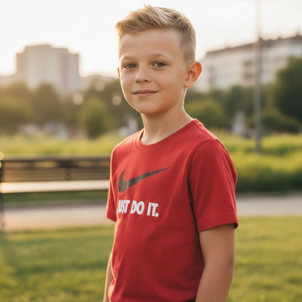 NIKE SWOOSH JUST DO IT Faded Red Tee Boys 7 Girkls Kids Athleisure Sports - Picture 6 of 6